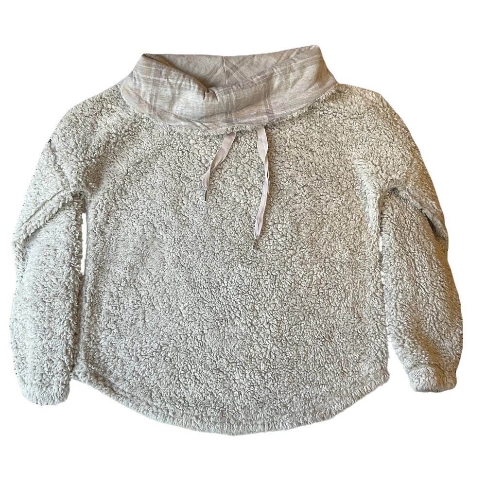 Maurices Women Sweatshirt Size L Gray Fleece Long Sleeve Faux Fur Turtleneck